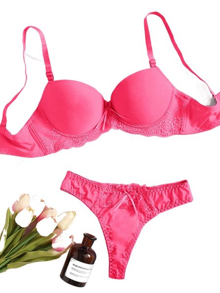 

contrast lace super push up lingerie set 76js#, Black;red