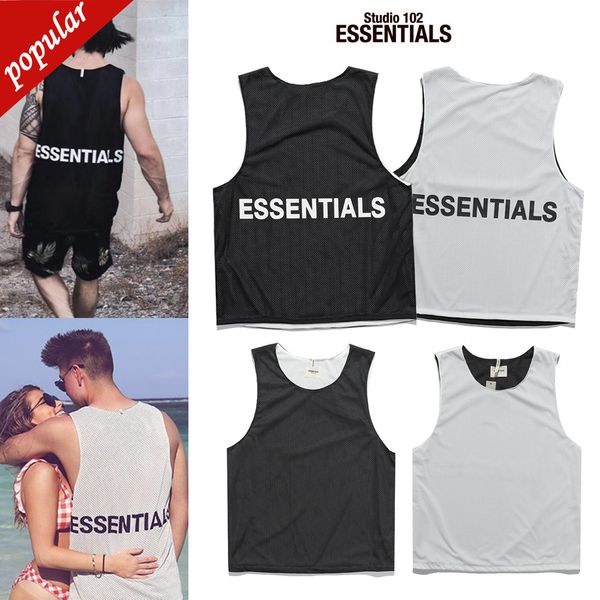 

brand men's fashion trend clothing wholesale essentials multi thread mesh two-sided sleeveless sweat vest loose t-shirt backing shirt, White;black