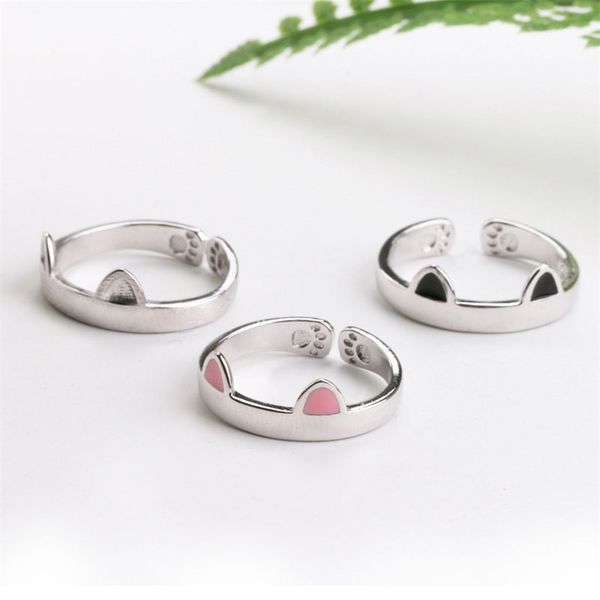

ring cat ear finger open design cute fashion jewelry for women young girl child gift adjustable wholesal 220615, Silver