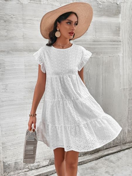 

butterfly sleeve ruffle hem schiffy dress y4dx#, Black;gray