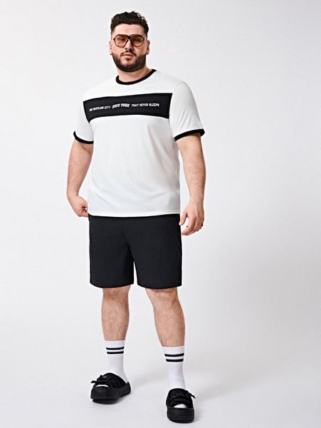 

extended sizes men slogan graphic tee & shorts f3ps#, Gray