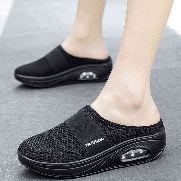 

women wedge sandals 2022 summer increase shoes for women outdoor sandal ladies soft women's slippers ladies footwear sandals y220421, Black