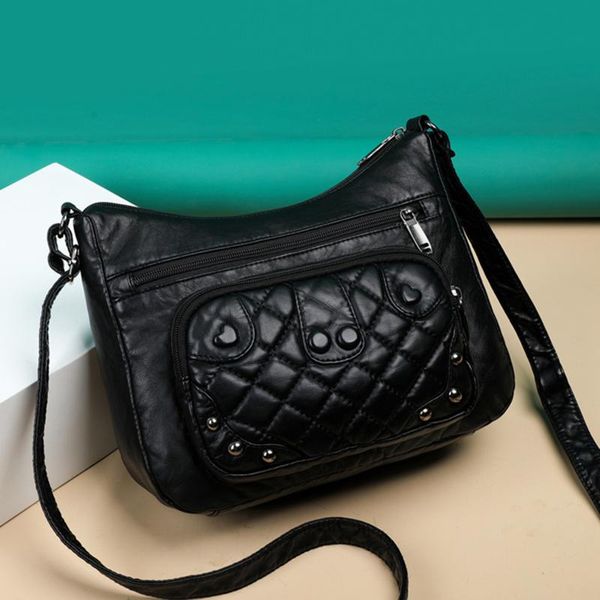 

evening bags vitange women's washed pu leather crossbody 2022 reviet workbag female lattice pattern multi-pockets bucket bag travel
