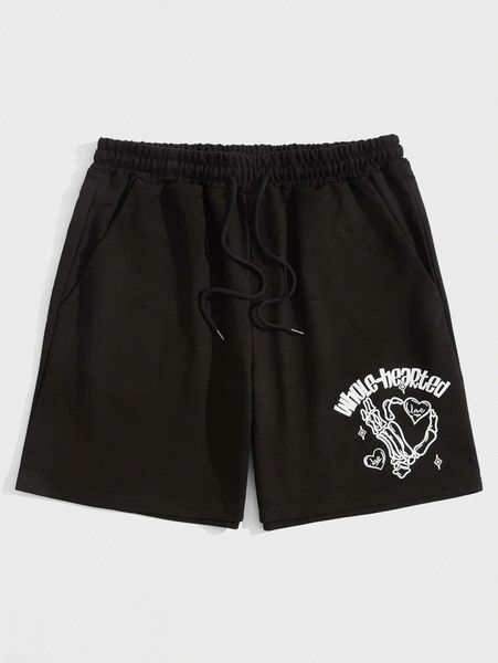 

romwe guys hand skeleton print shorts p9la#, White;black