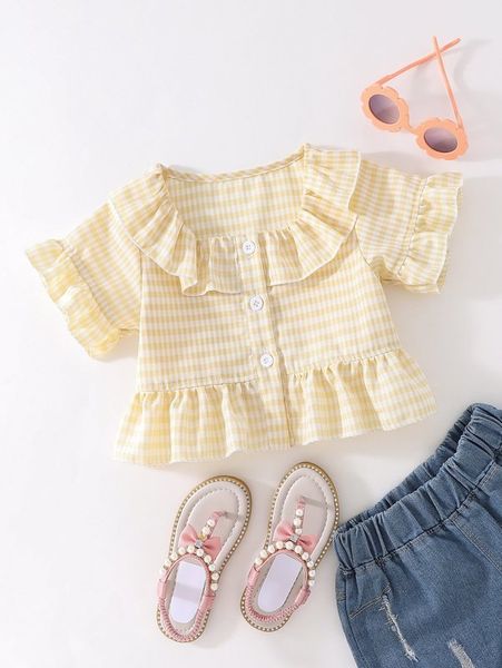 

toddler girls gingham ruffle trim flounce sleeve peplum blouse she, White;black