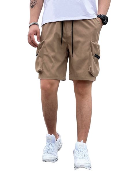 

men drawstring waist zipper pocket shorts 30fi#, White;black