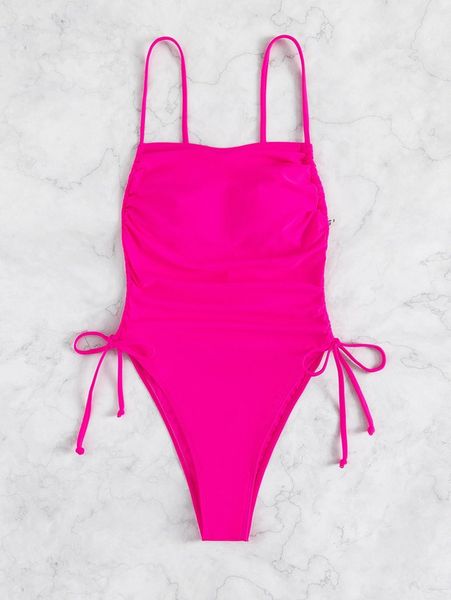 

drawstring side one piece swimsuit a92e#, White;black