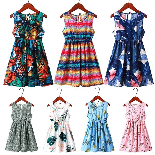 

girl summer dresses floral girls for kids casual beach sleeveless costumes children s 6 8 10 12 yrs 220614, White;black