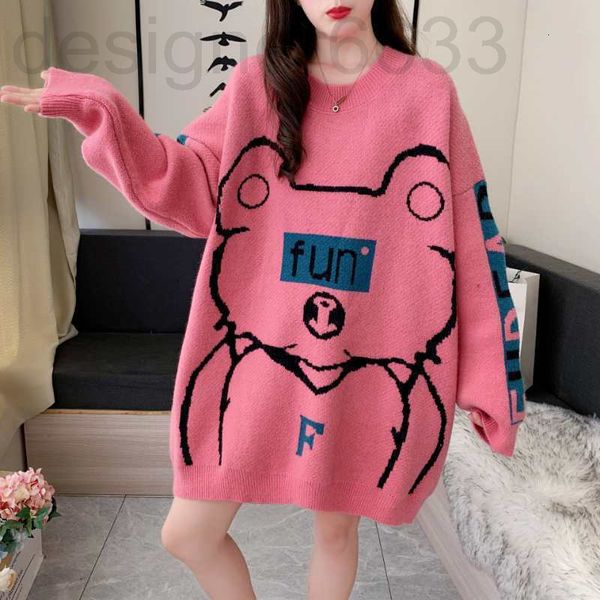

women's knits & tees designer oversized sweater female 200kg fat mm cover belly thin korean loose lazy wind age reducing cartoon knitte, White
