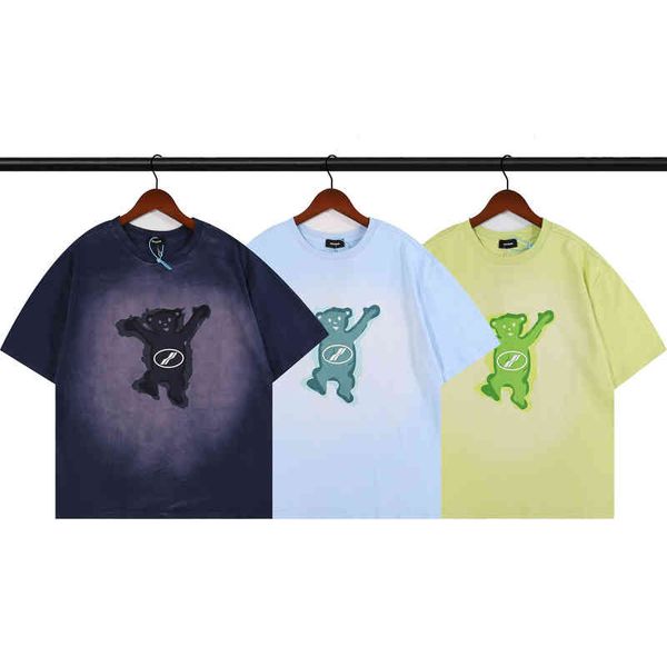 

men's t-shirts spring summer we11 zipper teddy bear round neck pullover short sleeve batch, White;black