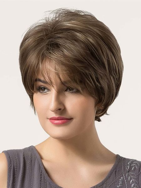 

short wig with bangs, Golden;white