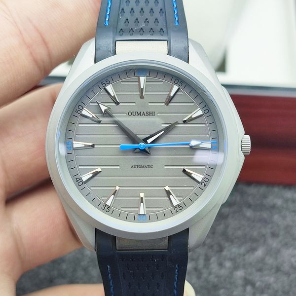 

40mm men's watch automatic mechanical stainless steel 904l rubber strap waterproof calendar luminous grey dial, Slivery;brown