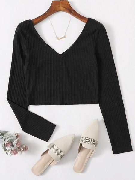 

solid rib-knit crop tee q0ue#, White