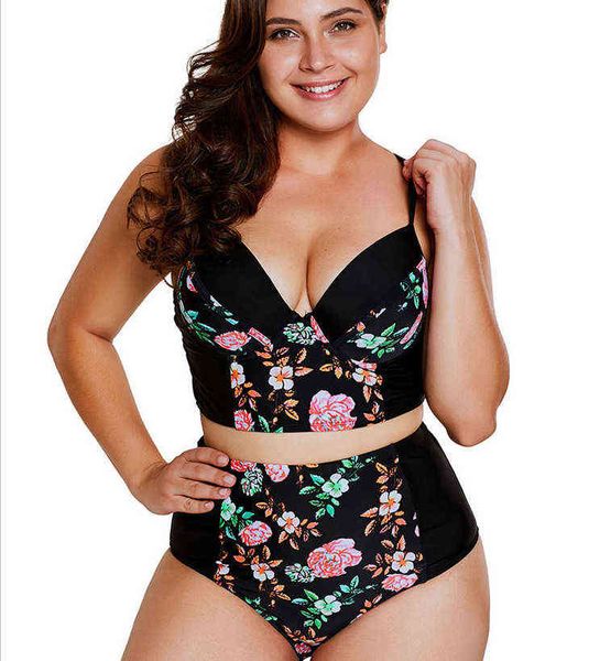 

size printed large swimsuit digital fat woman high waist, White;black