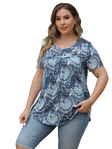 

aamilife plus buttoned front curved hem paisley print u2lf#, Black