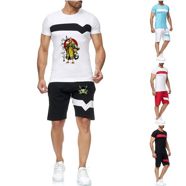 Herren-Trainingsanzüge One Piece 2022 Herren Roronoa Zoro Sommer-Trainingsanzug Kurzarm Rundhals-T-Shirts Sportbekleidung Shorts Freizeitanzüge Clot