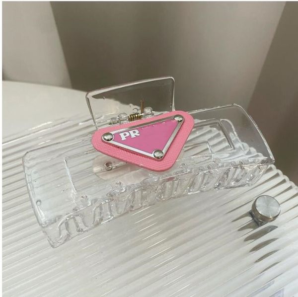 

designer p label triangle largecatch hair accessories double spell transparent acrylic shark catch clip plate hair clip back head, Slivery;golden
