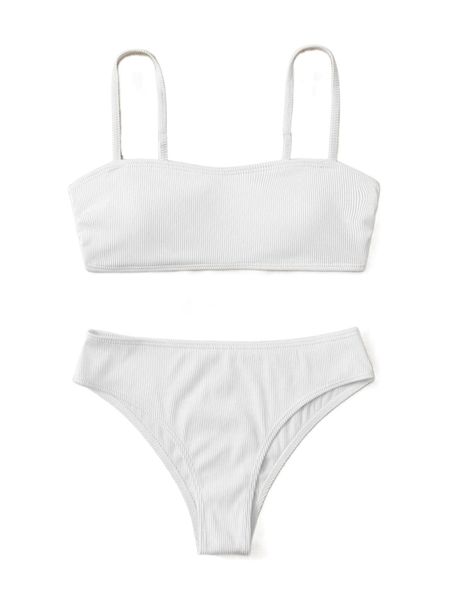 

plain rib bikini swimsuit c95d#, White;black
