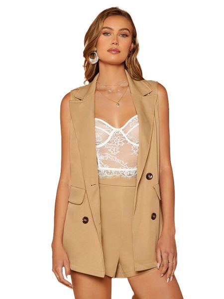 

double breasted vest blazer & shorts 75d5#, White