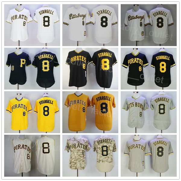 

1962 retro throwback baseball 8 willie stargell jersey men black white yellow grey team color pullover all stitched flexbase vintage cool ba, Blue;black