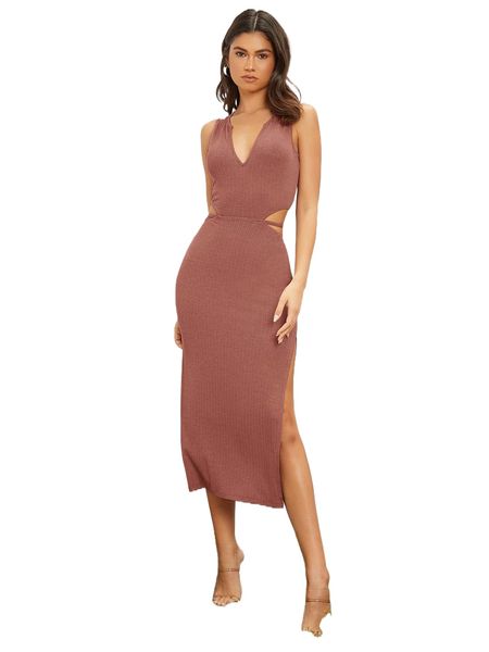 

split thigh cut out waist tie back dress w9zd#, Black;gray