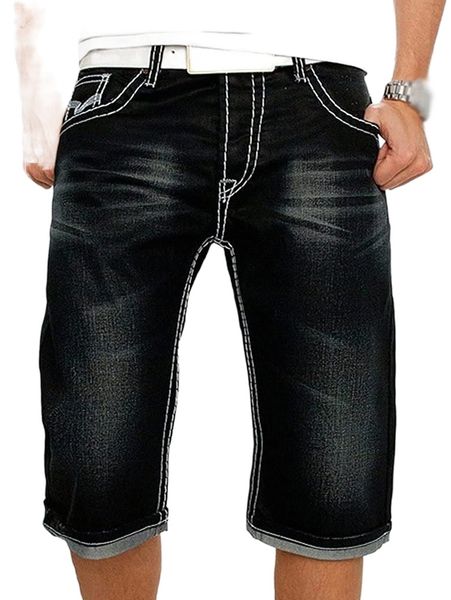 

men's denim shorts regular fit capri jeans summer men's basic denim shorts 3/4 pants casual pants k2wq#, White;black