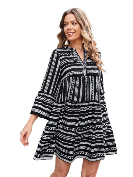 

emery rose ditsy floral print flounce sleeve popover dress x5lm#, Black;gray