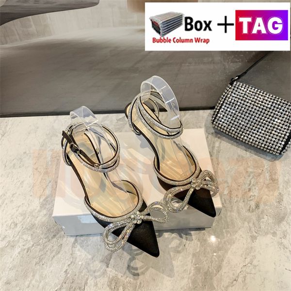 

luxury mach womens dress shoes bow crystal decorative sandals 60 silk satin women shoes wedding party high heels stiletto heel sweet tempera, Black