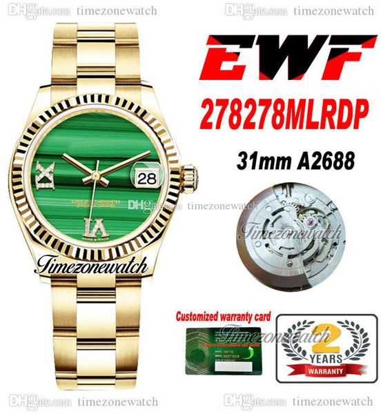 

ewf 31mm 278278mlrdp eta a2688 automatic womens ladies watch malachite diamond dial 18k yellow gold jubileesteel bracelet super edition time, Slivery;brown