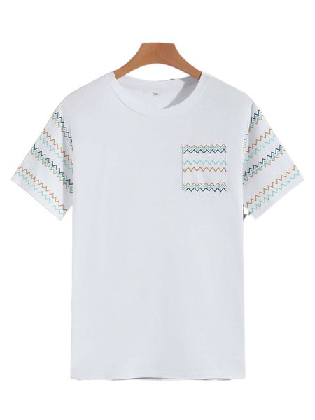 

men chevron print patched pocket tee m5j6#, White;black