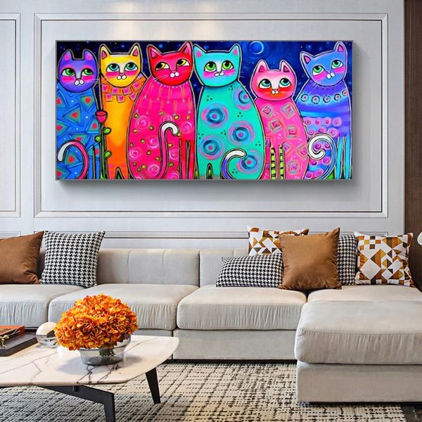 Modern Kediler Duvar Art Canvas Baskılar Colouly Hayvanlar Tuval Duvarda Resimler Graffiti Pop Art Tuval Çocuklar İçin Resimler