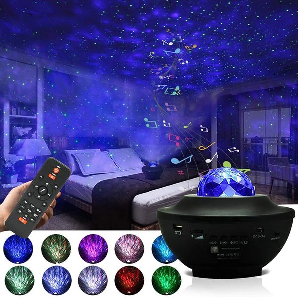 LED Star Ocean Altoparlante compatibile Bluetooth Proiettore a onde Luce notturna Proiettore cielo stellato Galaxy Lampada notturna Caixa De Som