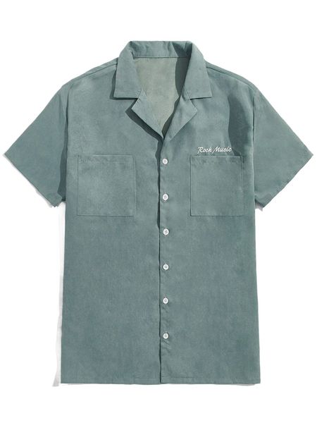 

men letter embroidery dual pocket shirt n0lt#, White;black