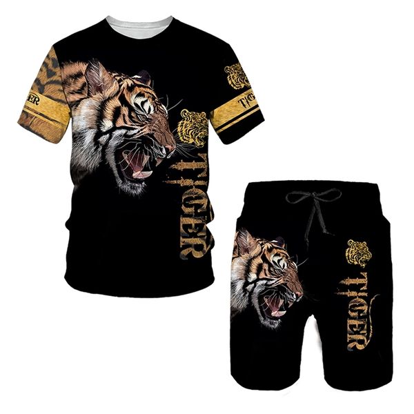 Der Tiger 3D-gedruckte Damen Herren T-Shirts Sets Mode Herren Löwe Trainingsanzug Tops Shorts Sport und Freizeit Sommer Herrenanzug 220708