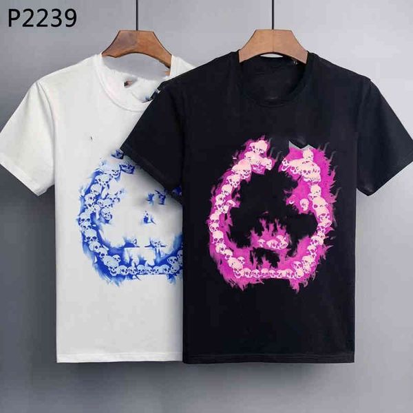 

2022 short sve t-shirt men's qp small skull patchwork print pp european fashion pure cotton summer top, White;black