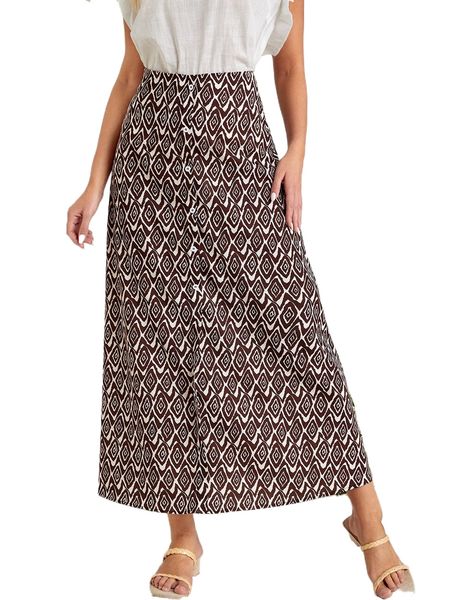 

emery rose allover print button front skirt a7im#, Black