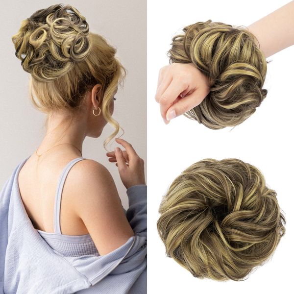 Grandes scrunchies coque bagunçado pedaço de cabelo ondulado encaracolado 3 pçs/lote rabo de cavalo sintético despenteado updo extensões de cabelo apliques para mulheres meninas crianças LS14