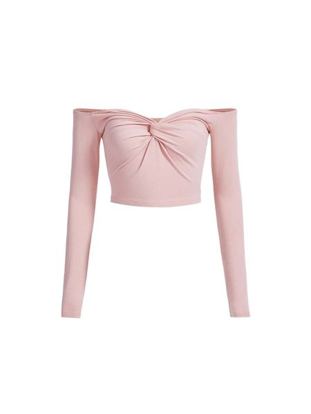 

mod off shoulder twist front ruched bust tee a1yf#, White