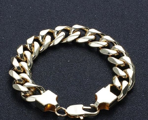

single woven hexagonal polished 14k gold-plated chains men's bracelet, Silver