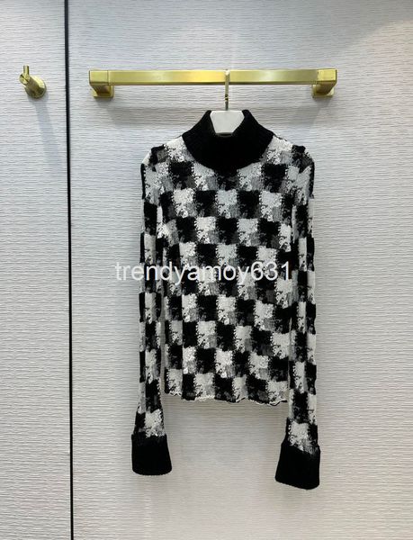 

women's sweaters winter stitched thousand bird check cashmere sweater versatile stand collar slim fit women's top, White;black