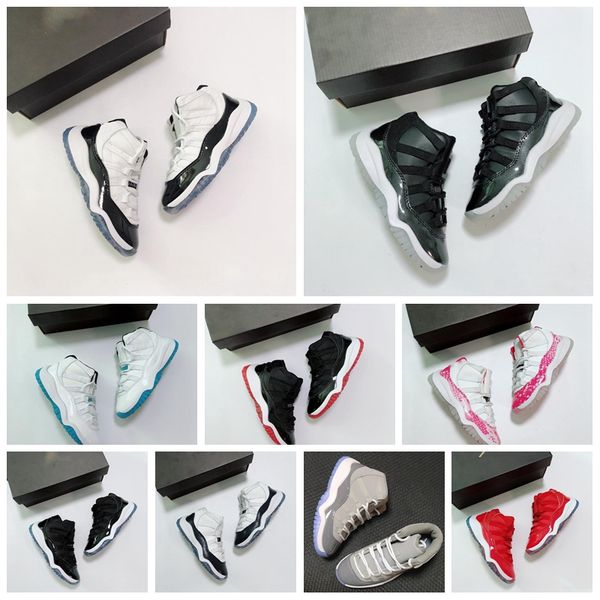 

2022 designer kids shoes td cool grey 11 xi sneaker concord space jam metallic silver pink jumpman snakeskin bred legend blue children boys, Black
