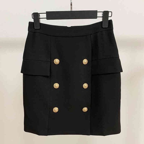 

skirts 2022 ol business dress double breasted metal lion button buttock mini skirt 6dqy, Black