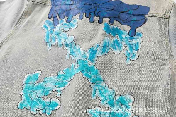 

2022 tide br off style white autumn and winter new ow color blue gradient printing seri denim, Black