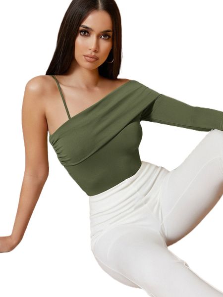 

club asymmetrical neck solid m0d8#, White