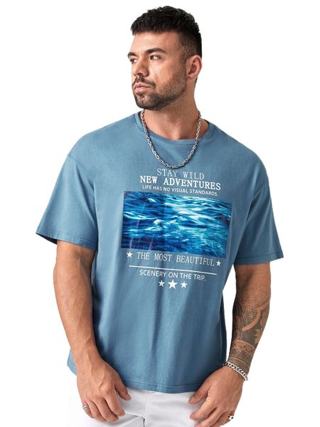 

extended sizes men slogan & star print tee v8zm#, White;black