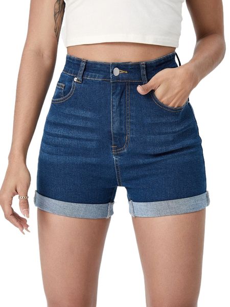 

roll hem denim shorts 753k#, White;black