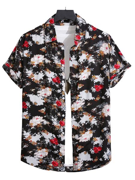 

men random floral print shirt without tee z634#, White;black