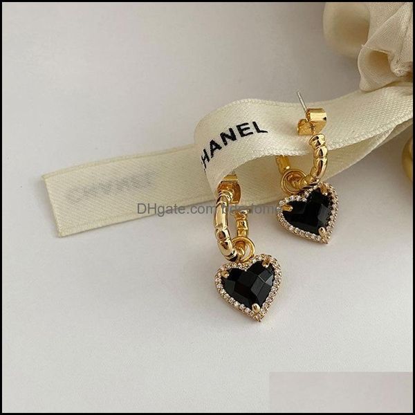 

dangle chandelier earrings jewelry u-magical elegant black love heart earring for women vintage rhinestone c sha dhy8o, Silver