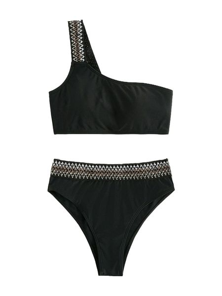 

chevron tape bikini swimsuit w46o#, White;black