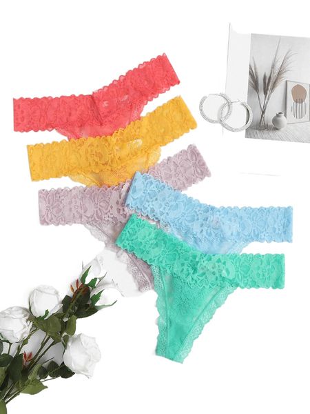 

5pack floral lace panty l8dr#, Black;red